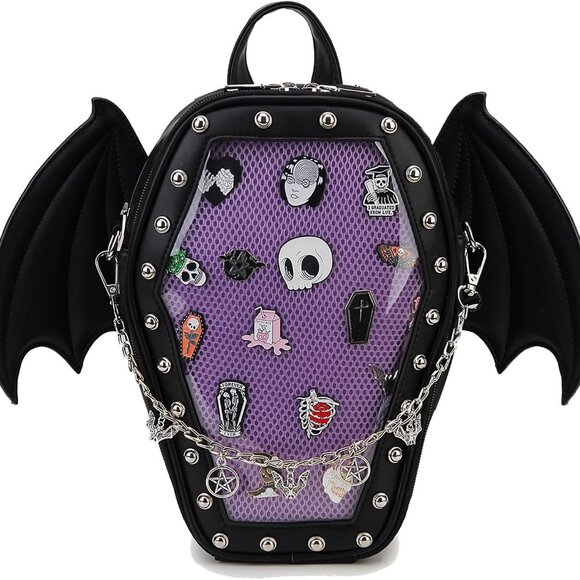 Other - Goth Coffin Backpack with Detachable Bat Wing Halloween Coffin Ita Punk Shoulder